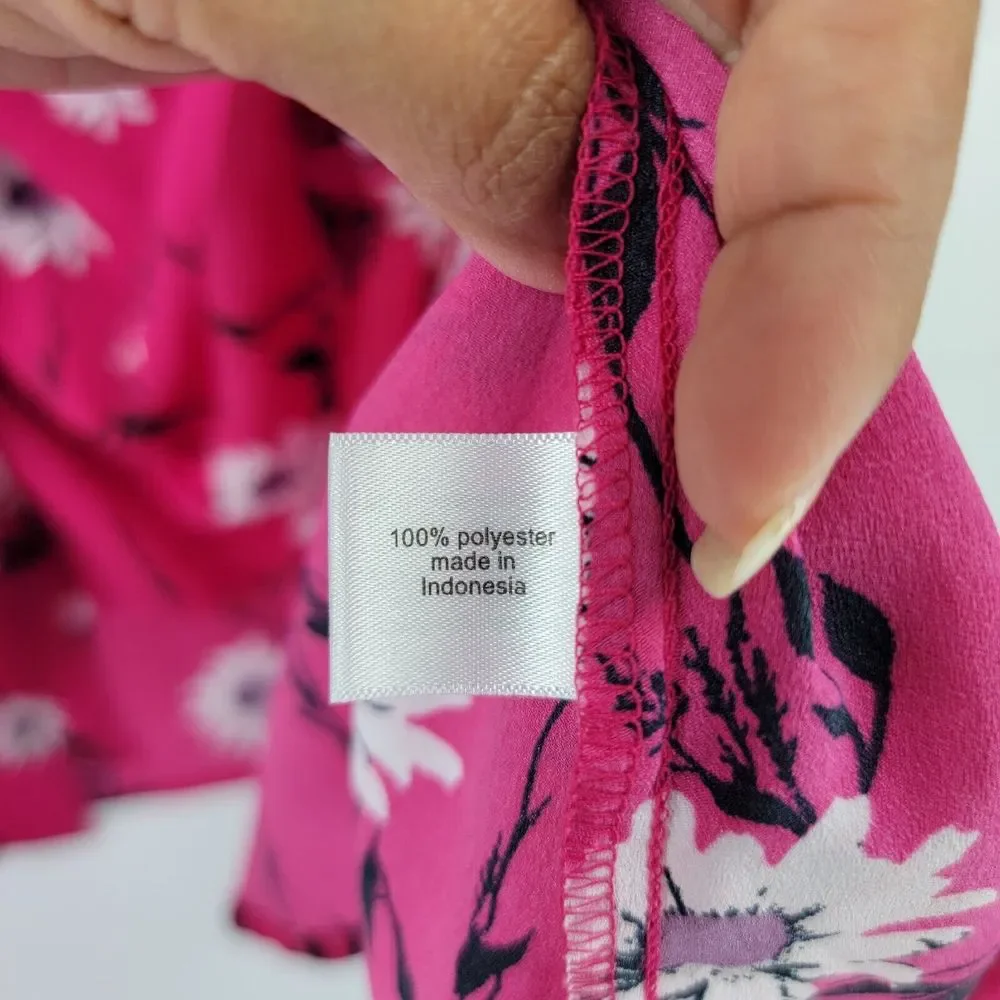 Lane Bryant Blouse Women 26/28 Pink Floral Print Bat Flared Sleeve Kimono Belted - Picture 11 of 14